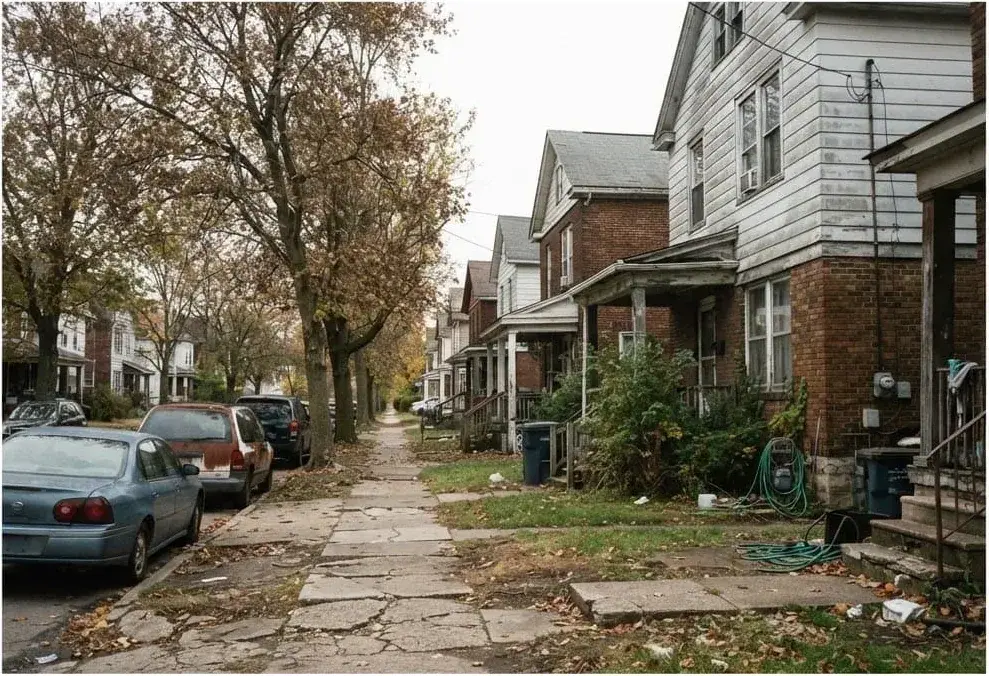 Residential street of older homes in Youngstown, Ohio